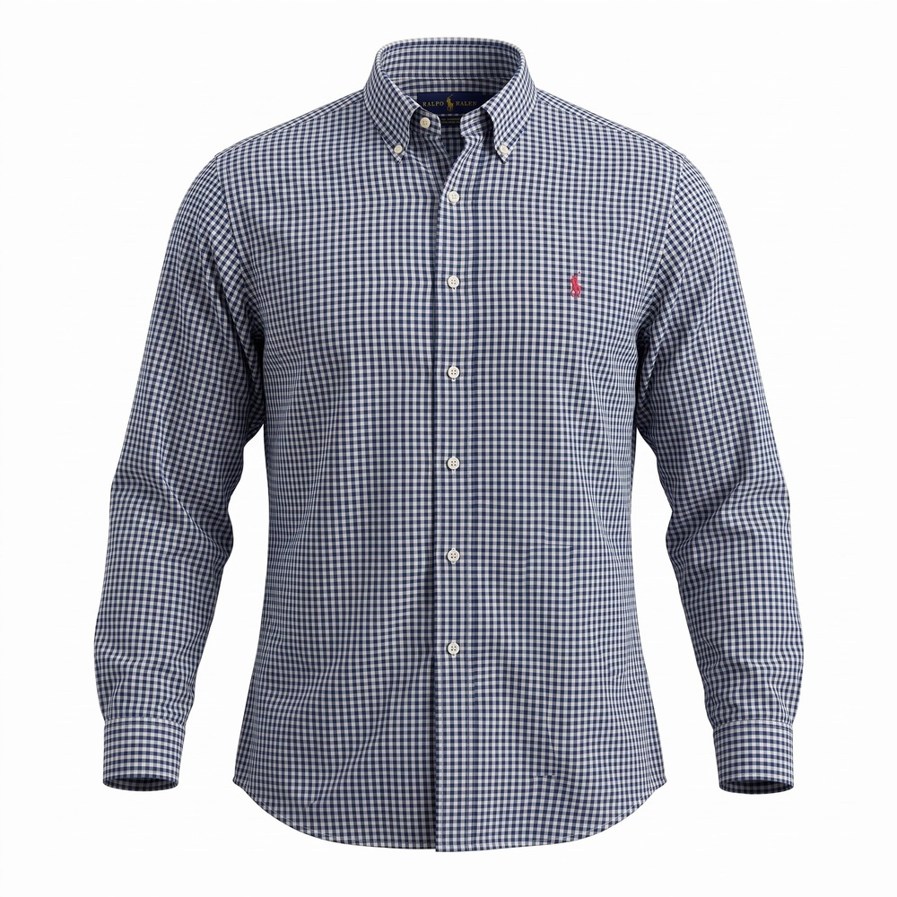 Ralph Lauren Mens 3XLT Gingham Button Down Shirt Blue White Cotton Big & Tall